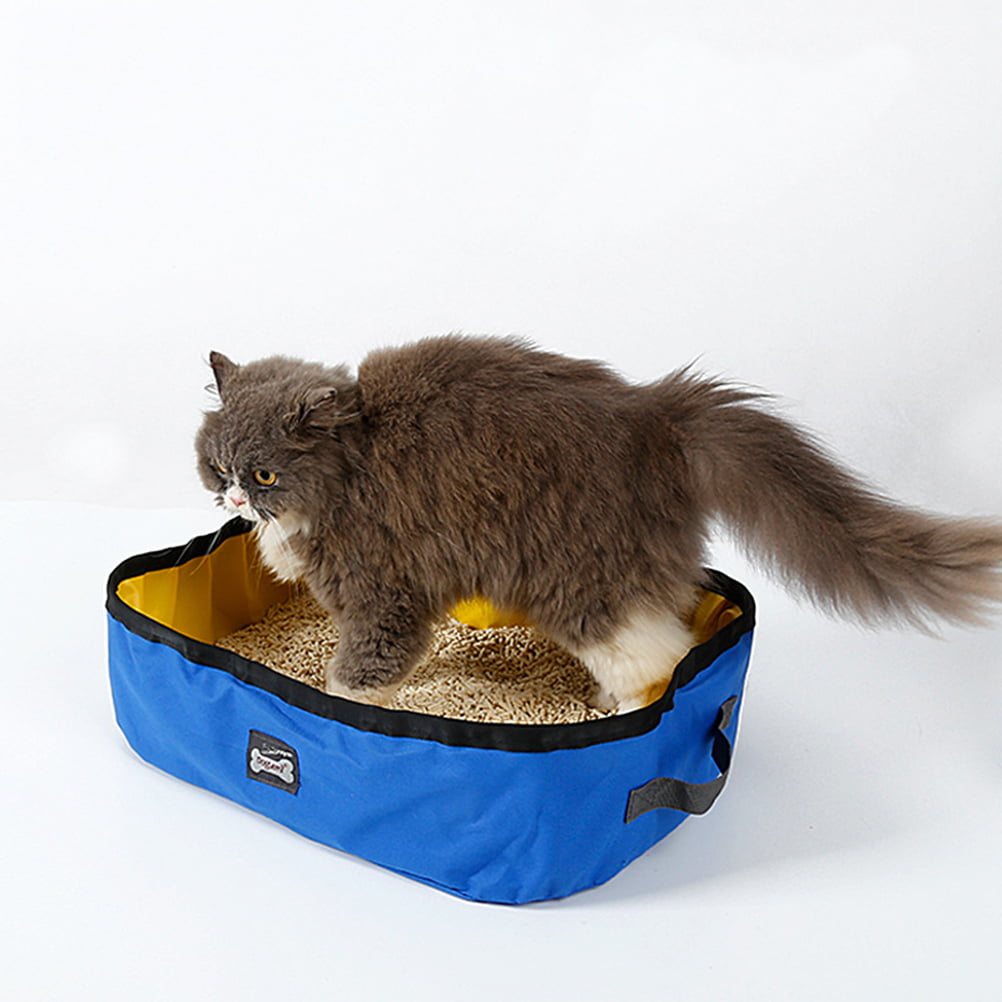 HEMOTON Portable Outdoor Cat Litter Box Soft Waterproof Foldable Travel Cat Litter Pan (Blue)