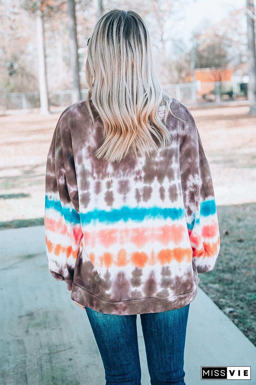 Tie-dyed Print Crew Neck Pullover Sweatshirt with Pocket