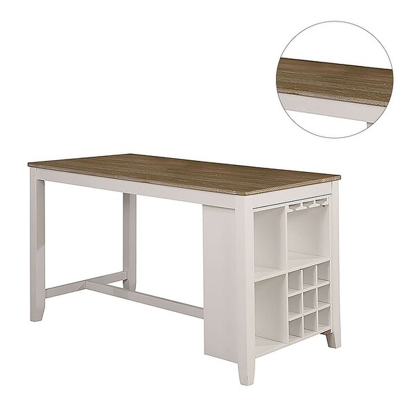 White and Light Oak Counter Height Table with Storage Shelf Base - White/ Light Oak