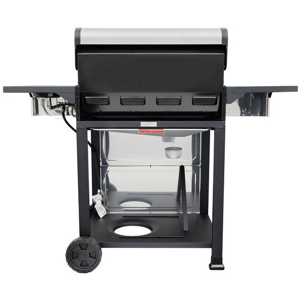 4-Burner Outdoor Propane Gas Grill with Side Burner， Open Cart， Stainless Steel