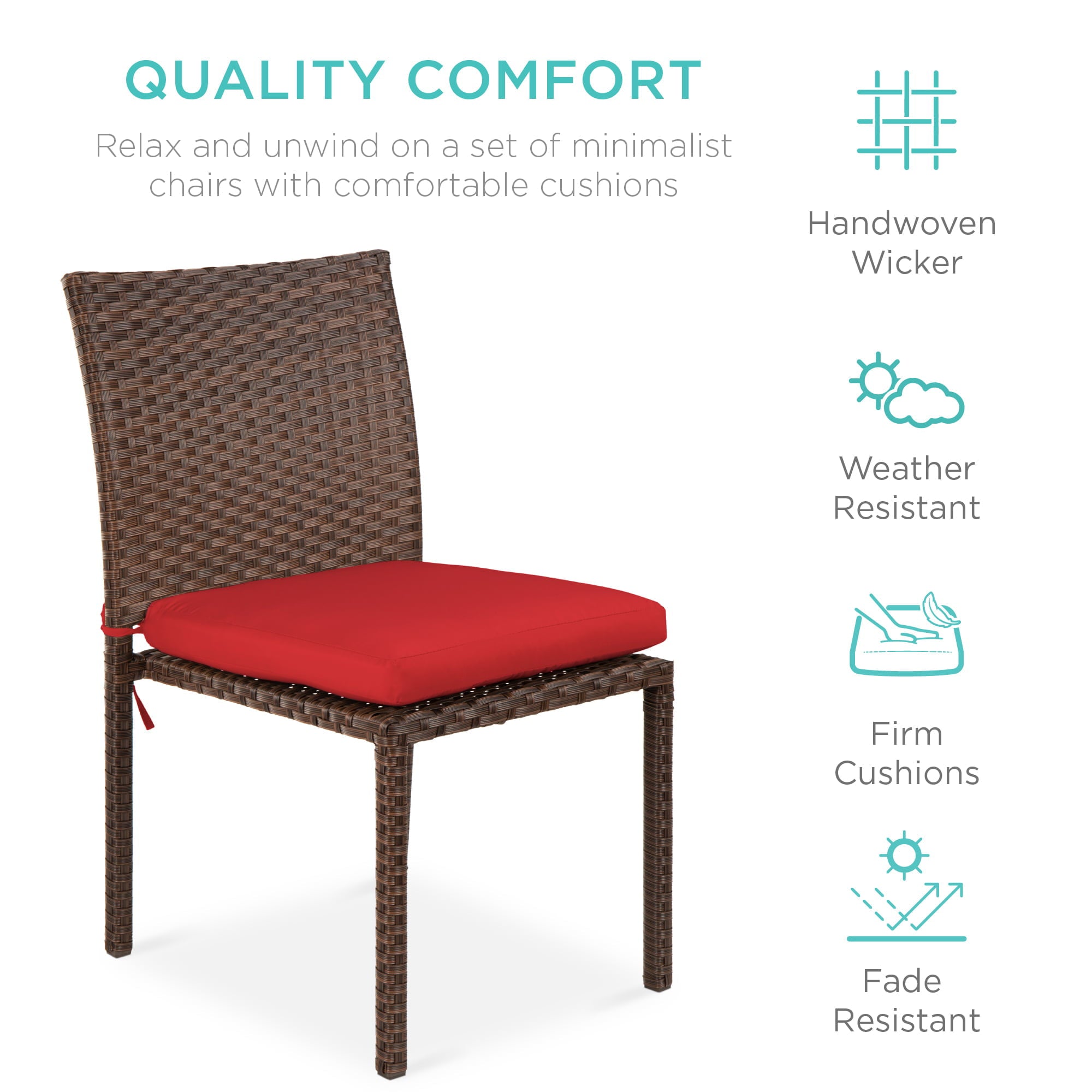 Best Choice Products Set of 4 Stackable Outdoor Patio Wicker Chairs w/ Cushions, UV-Resistant Finish - Brown/ Red