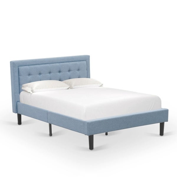 Fannin Full Size Bedroom Set with Wood Bed Frame and a Mid Century Modern Nightstand - Denim Blue Linen Fabric - - 33887394