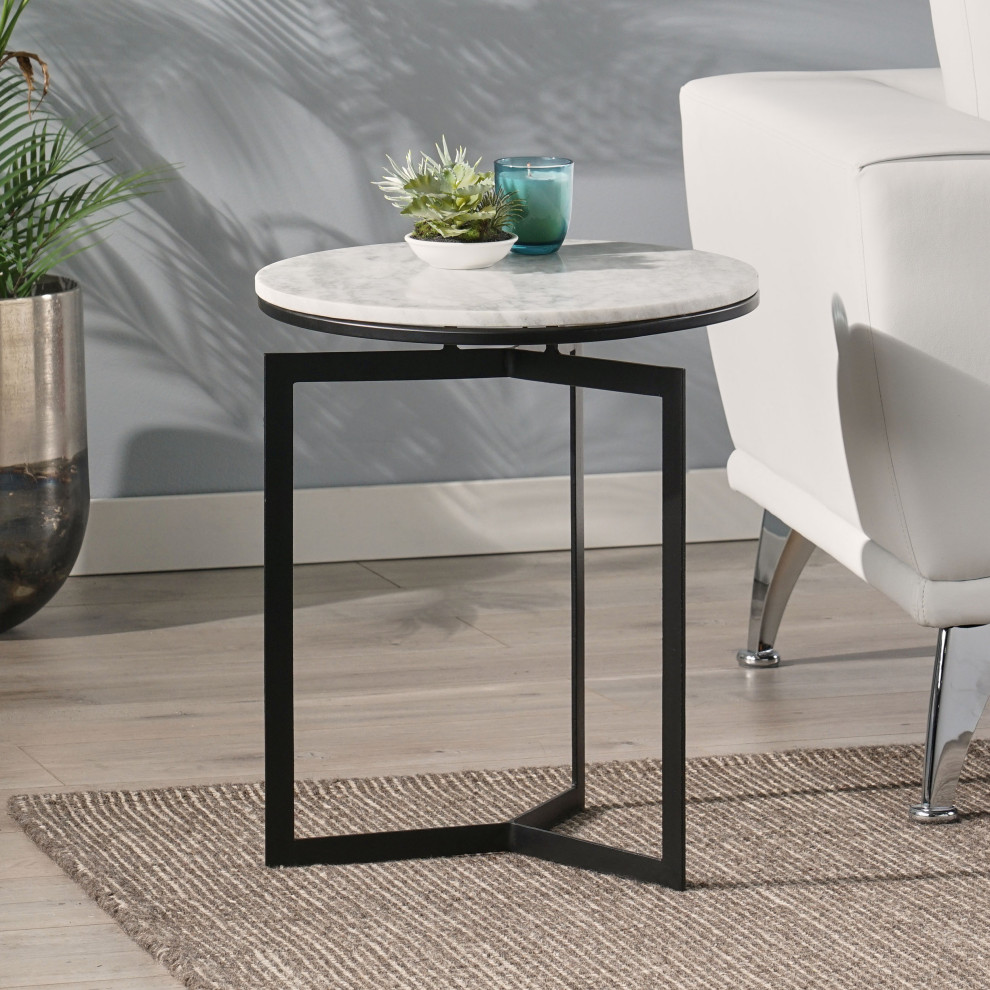 Pertica Modern Glam Handcrafted Marble Top Side Table  Natural White and Black   Industrial   Side Tables And End Tables   by GDFStudio  Houzz