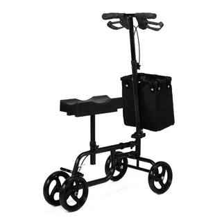 Aoibox Four Wheel Rollator Rolling Walker Folding Knee Scooter Steerable Leg Walker with Bag and Dual Braking System Black SNSA13OT055