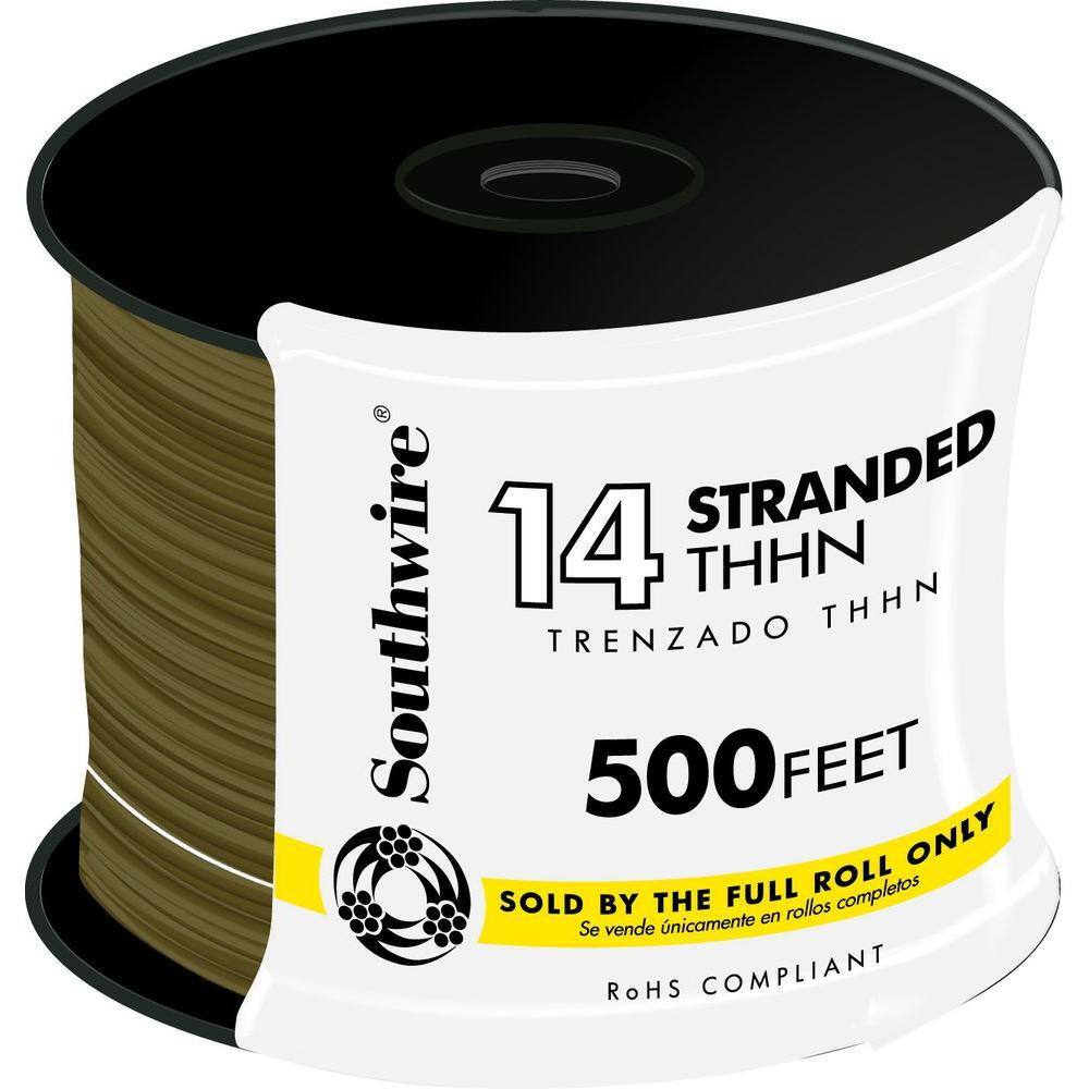 Southwire 500 ft. 14-Gauge Stranded Brown THHN Wire 22962501