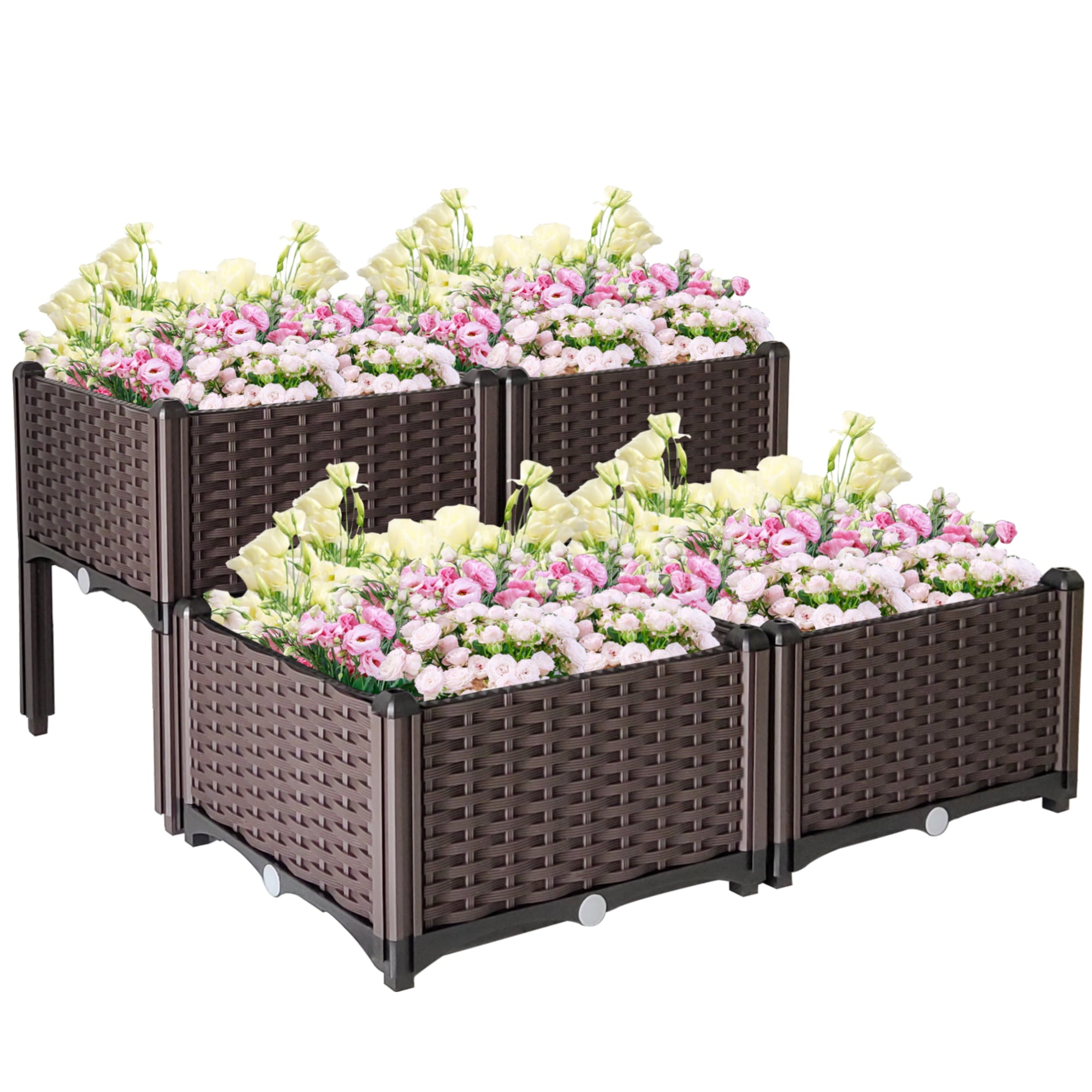 RoyalCraft Outdoor Plastic Raised Garden Bed with Legs, 4 Pcs Elevated Raised Garden Planter Box for in/Outdoor Plants Flowers Vegetables Herbs