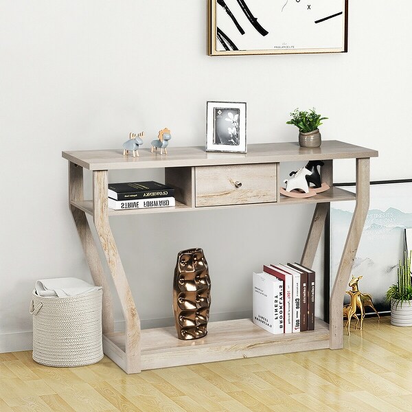 Costway Modern Sofa Accent Table with Drawer Entryway Hallway Hall