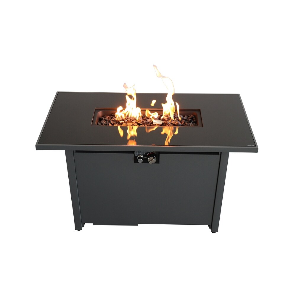 LSI 42 Grey Color Smoked Glass Metal Rectangle Fire Pit