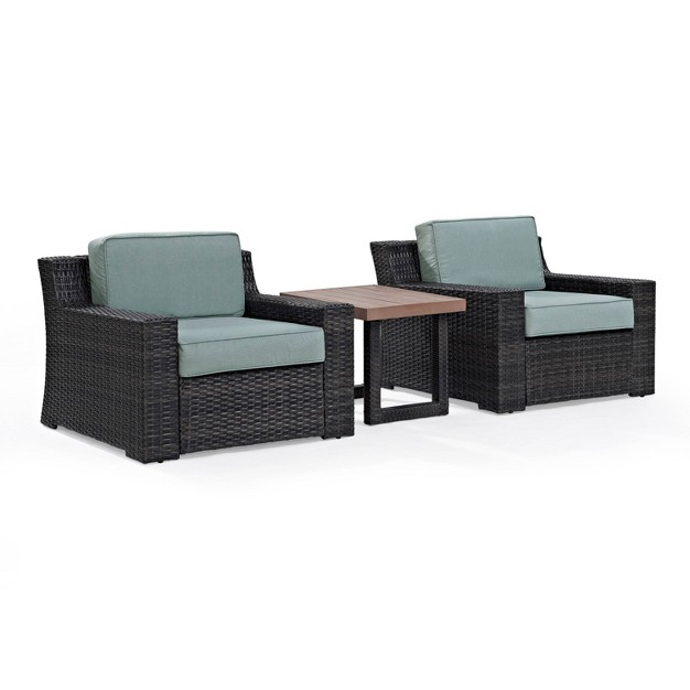 Beaufort 3pc Outdoor Wicker Seating Set With Side Table Mist Crosley