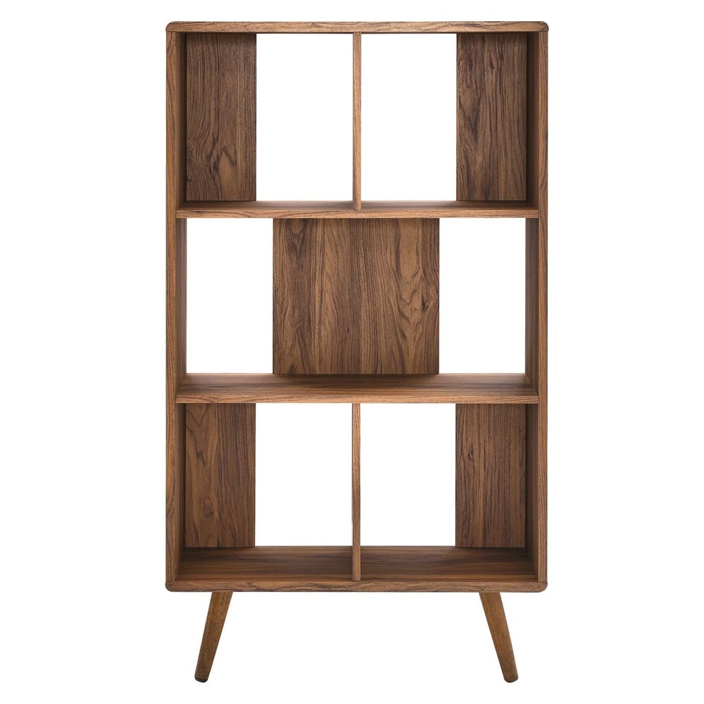 Arbor Mid century Modern Walnut Wooden 5 Shelf Bookcase Display Cabinet