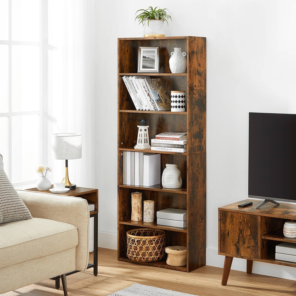 Bookshelf  Open Bookcase with Adjustable Storage Shelves  Floor Standing Unit  23.6”  Rustic Brown   23.6\