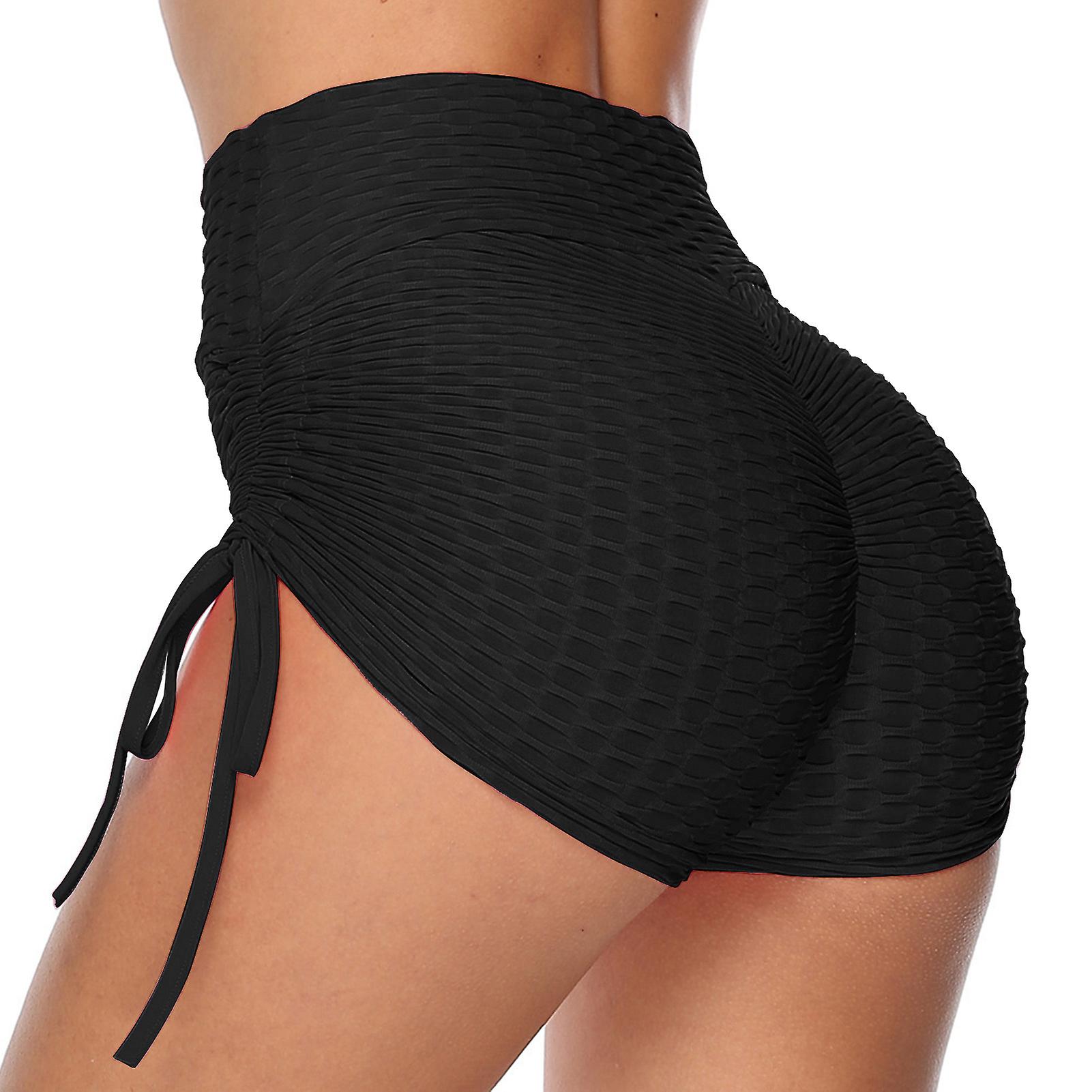 Women Yoga Shorts Sports Shorts High Waist Butt Lifting Bodycon Bandage Breathable Running Exercise Sportswear Dark Blue Small