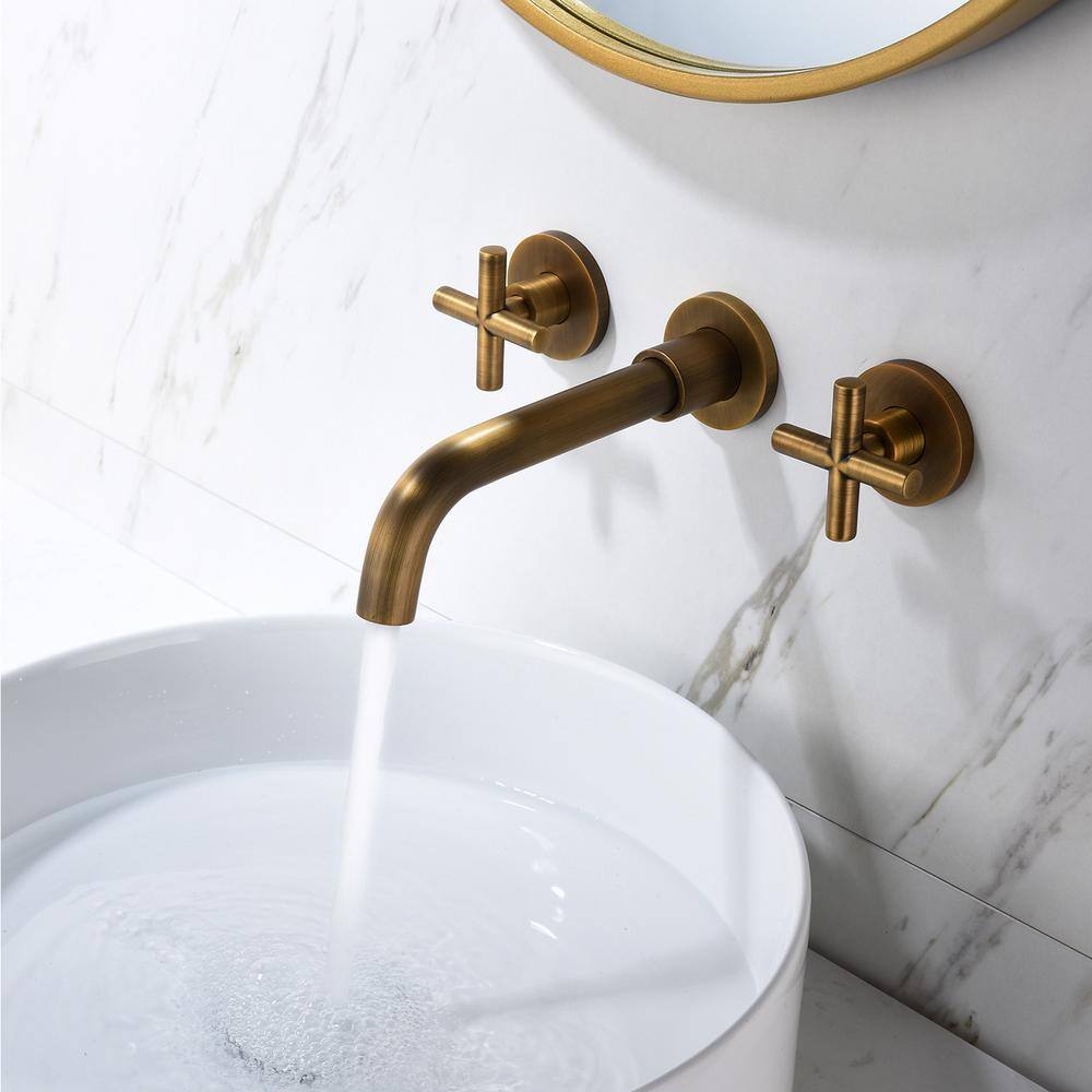 FLG Double Handle Wall Mounted Bathroom Faucet in Antique Copper DD-0015-AC