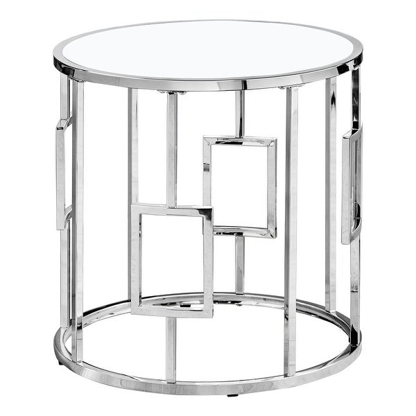 Accent Table， Side， End， Nightstand， Lamp， Living Room， Bedroom， Metal， Tempered Glass， Chrome， Clear， Transitional