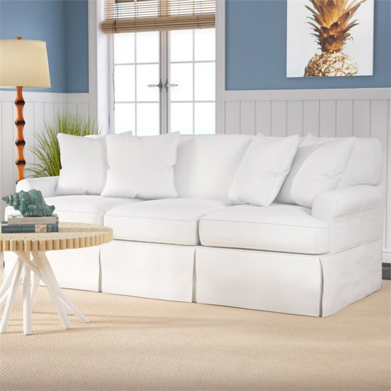 Sunset Trading Horizon T Cushion Cotton Slipcovered Sofa in Warm White Fabric   Farmhouse   Sofas   by Homesquare  Houzz