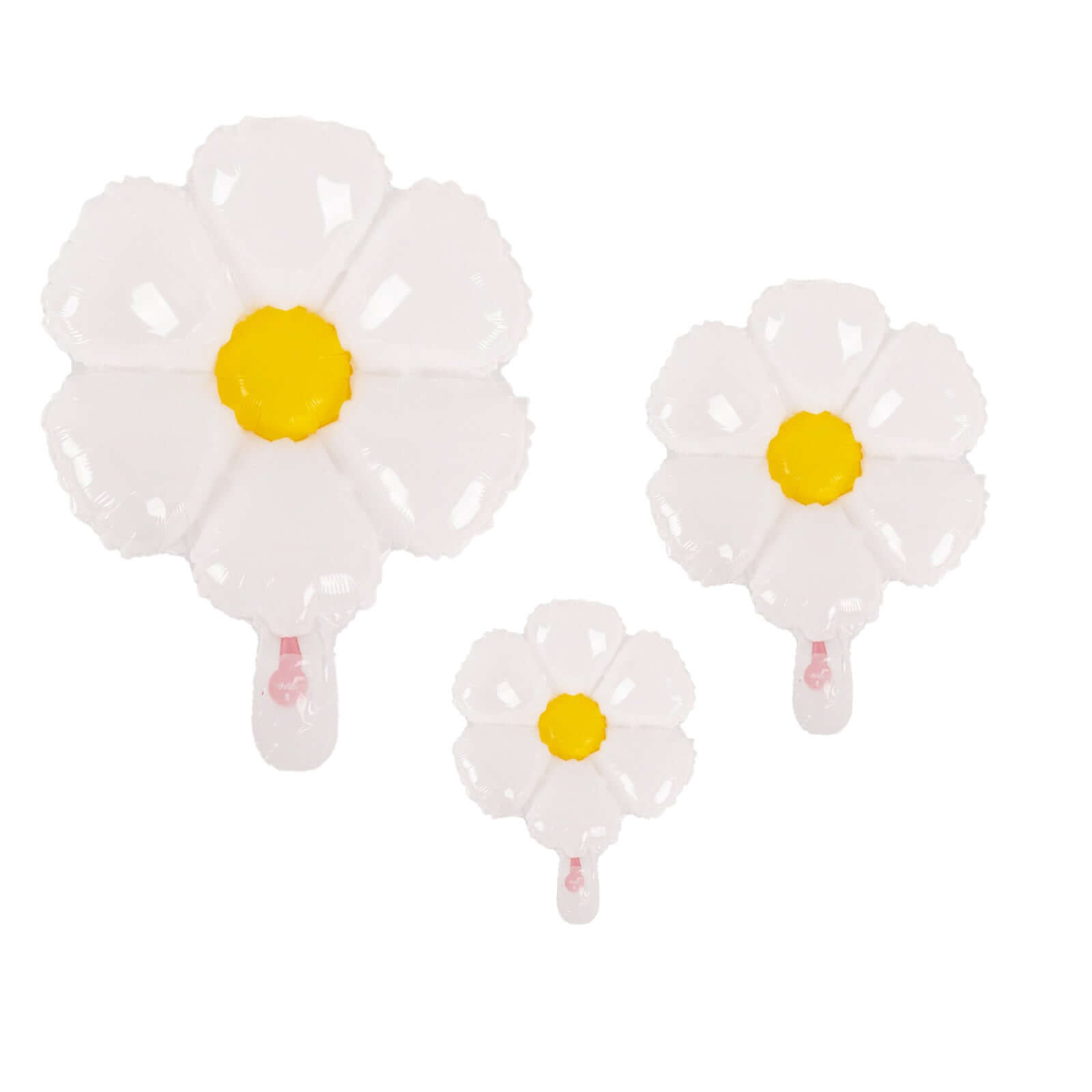 Set of 10 White Daisy Flower-Shaped Mylar Foil Party Balloons, Assorted Floral Balloon Decorations with Balloon Dots 10