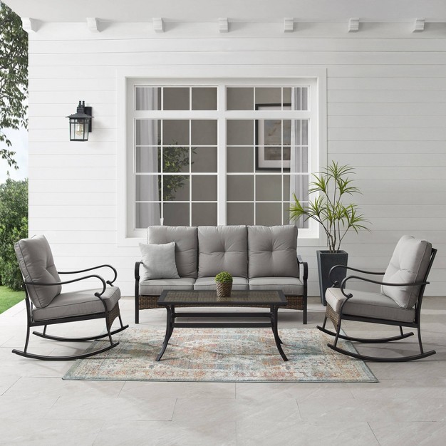 4pc Dahlia Outdoor Steel Sofa Set Taupe matte Black Crosley