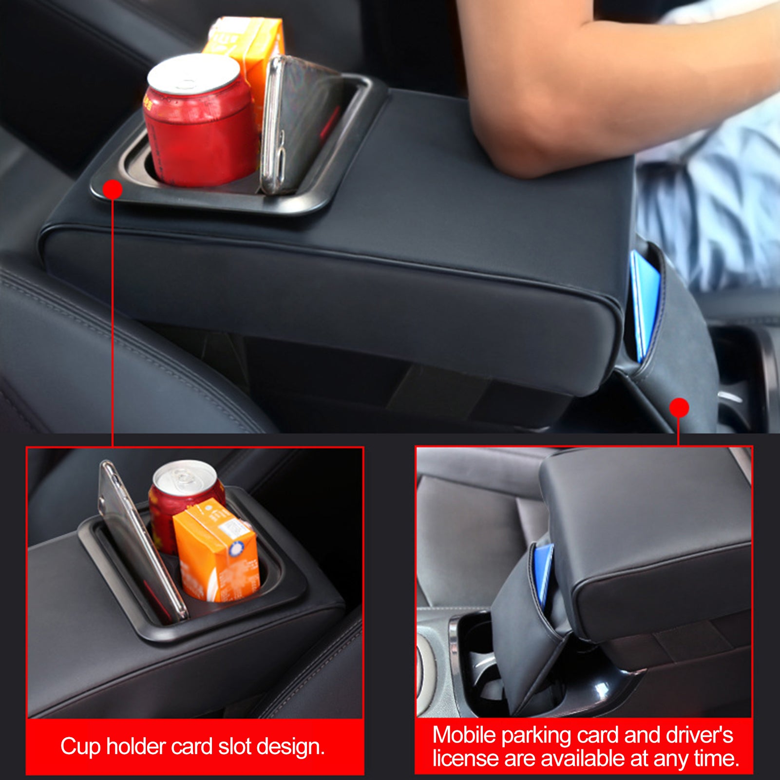 Car Armrest Box Interior Decor Protection Accessories， Waterproof Universal PU Leather Center Console Cover with 2 Straps， Memory Foam Arm Seat Box Cushion Pad Fit for Most Car Truck SUV