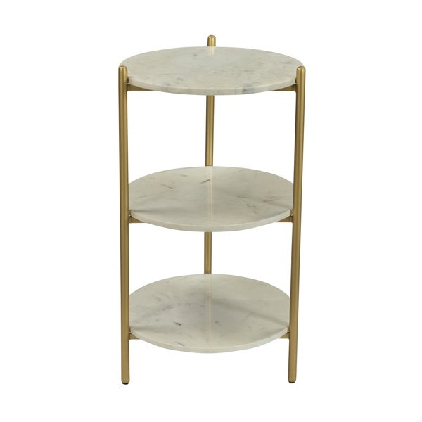 Somette 3-Tier Accent Table， White Marble and Gold Powder Coat - 16