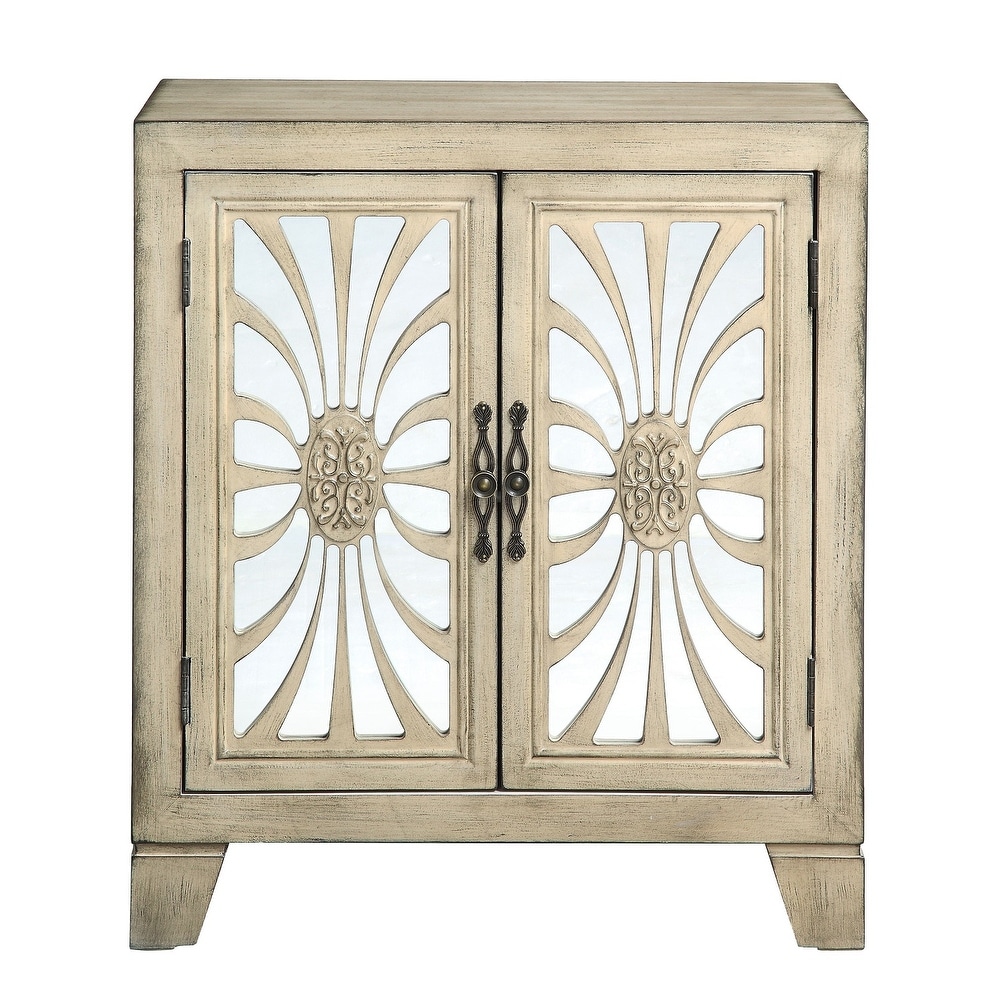 Rectangular Console Table with Mirrored Doors in Antique White