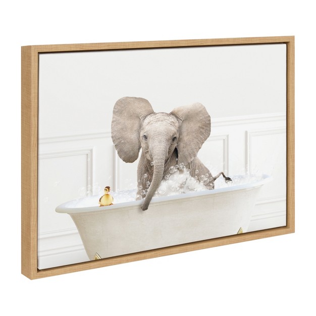 X 24 quot Sylvie Baby Elephant Bath Framed Canvas By Amy Peterson Natural Kate amp Laurel All Things Decor