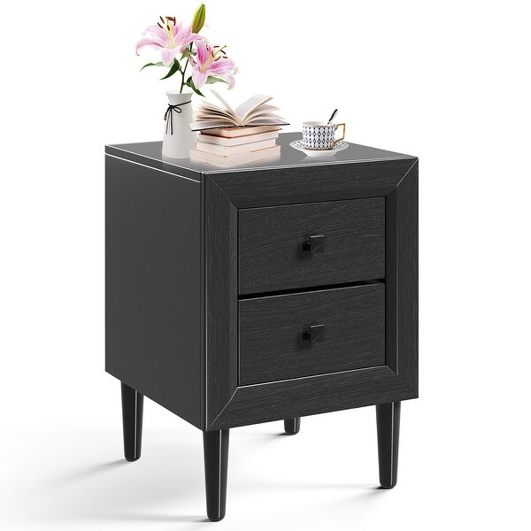 Wooden End Table Compact Nightstand with Storage Drawers