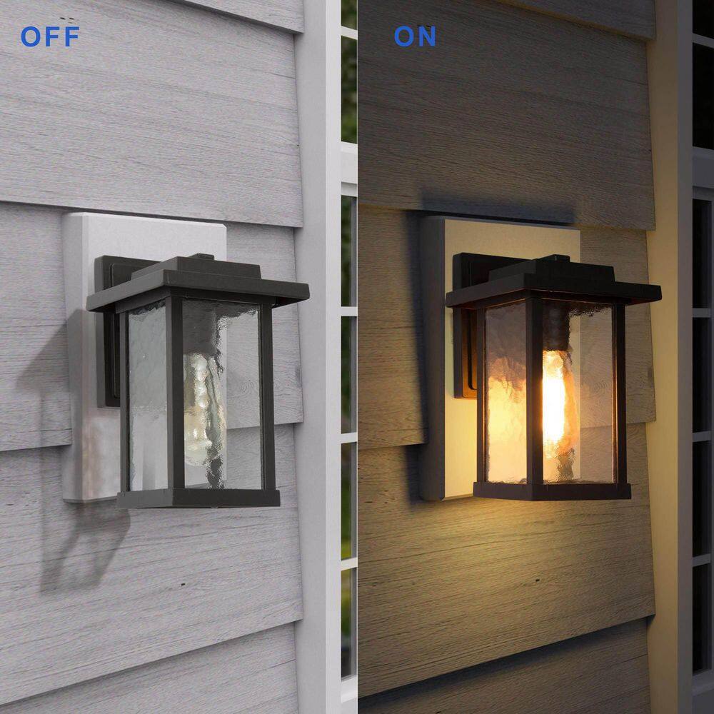 LNC Matte Black Outdoor Wall Lantern Sconce with Textured Glass Shade Modern 1-Light Porch Patio Garden Wall Mounted Light A03321S