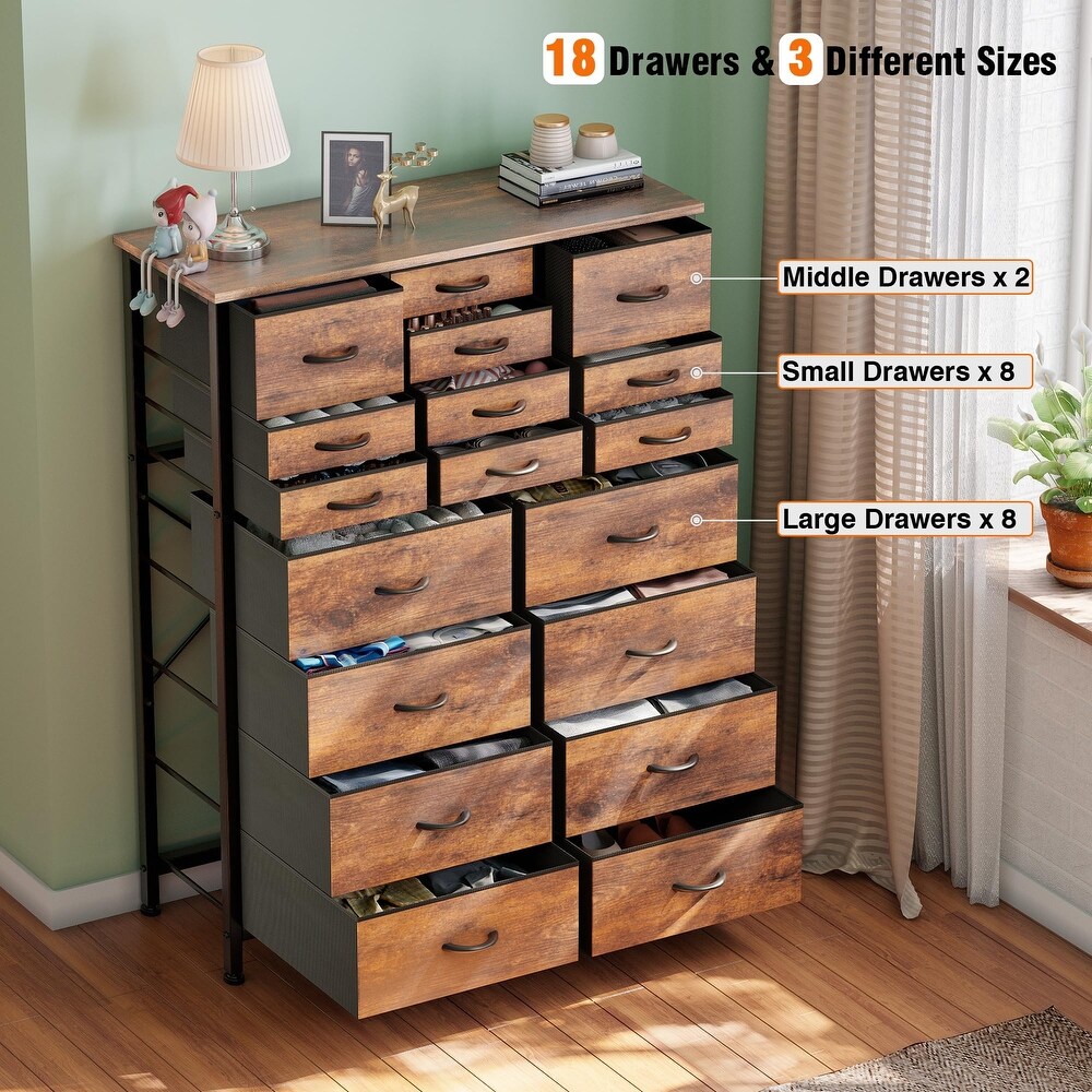 18 Drawer Dresser  Tall Dressers for Bedroom  Large Capacity Fabric Dresser   Chest of Drawers