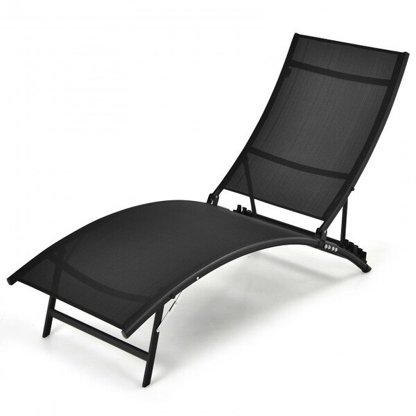 2 Pieces Patio Folding and Stackable Chaise Lounge Chair with 5-Position Adjustment-Black - 67.5