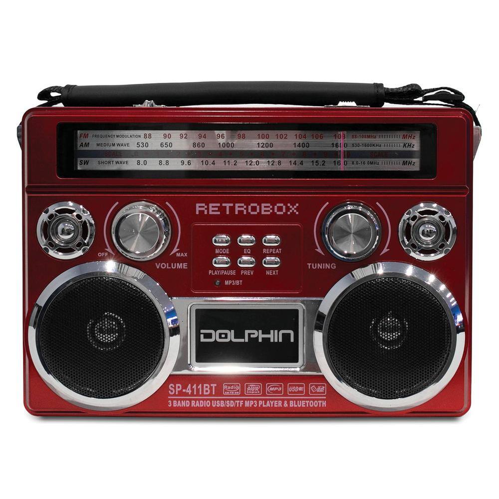 Dolphin Retrobox Red Portable Mini Bluetooth Speaker SP-411BT - RED