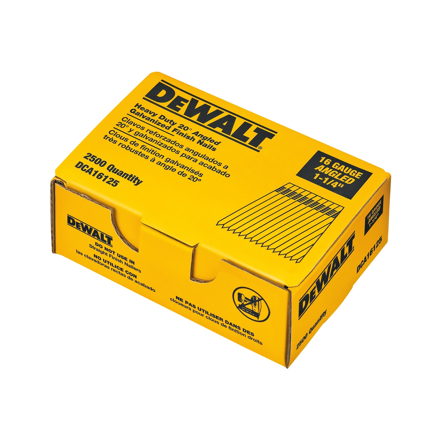 DW 1-1/4 in. 16 Ga. Angled Strip Brite Finish Nails 20 deg 2500 pk