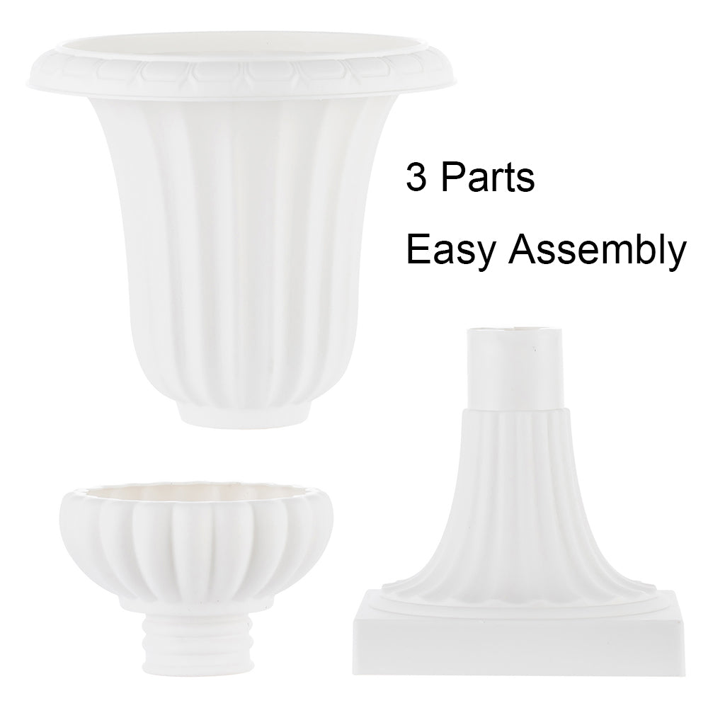 Nuptio 19.7 Inch Urn Planter White Plastic Plant Pot for Spring Decor Set of 2