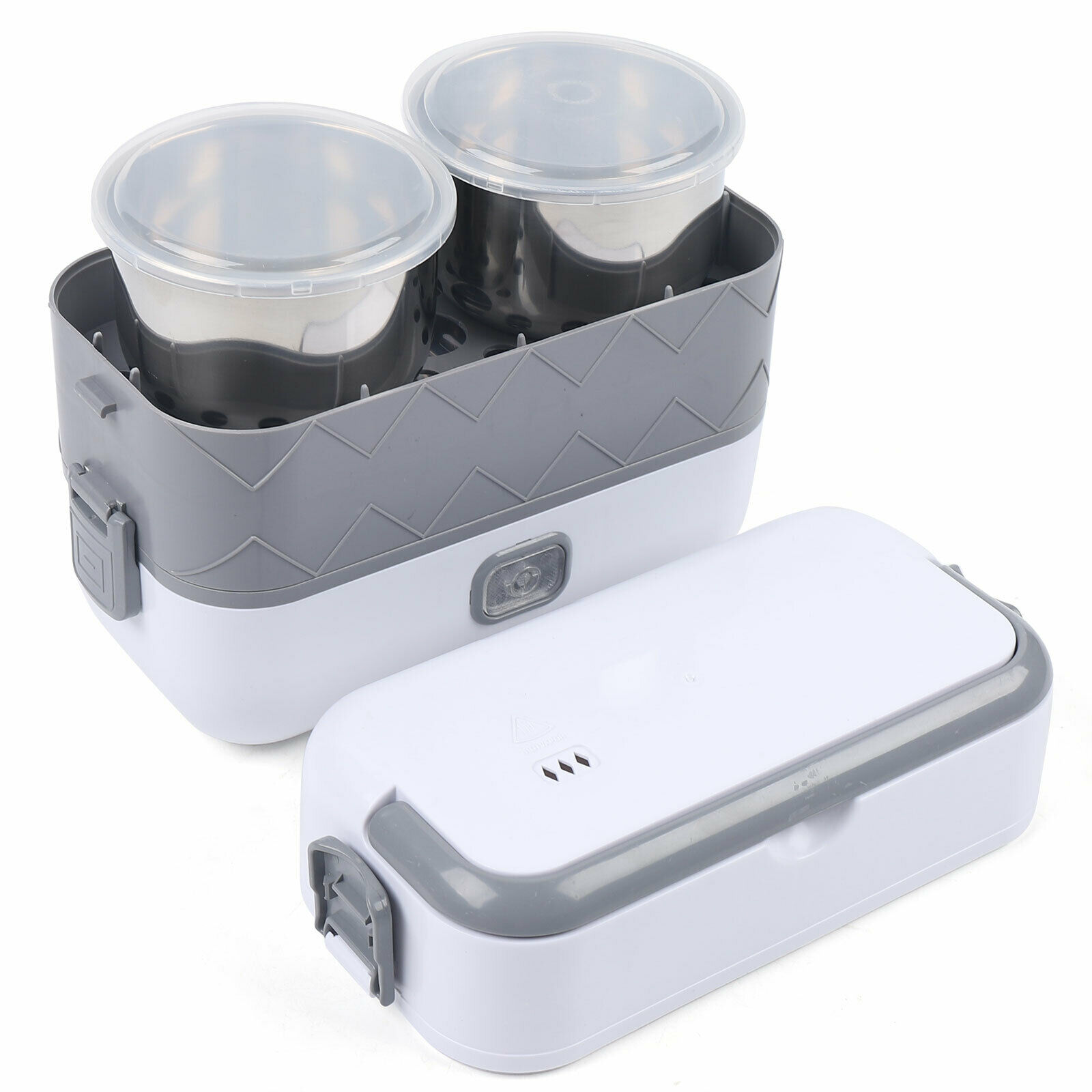 Oukaning 2 Layer Electric Heated Lunch Box Portable Food Warmer Stainless Steel 110V