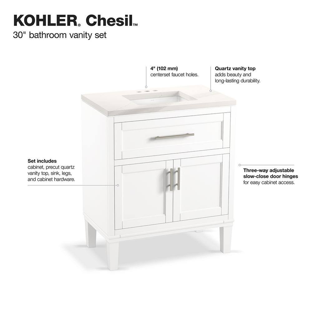 KOHLER Chesil 30 in. W x 18.89 in. D x 36.14 in. H Bathroom Vanity in White with Bianco Bella Top R35903-ASB-0