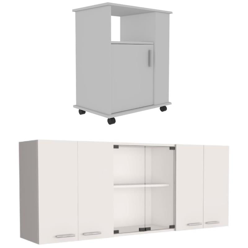 Home Square 2-Piece Set with Wall Cabinet and Kitchen Cart in White