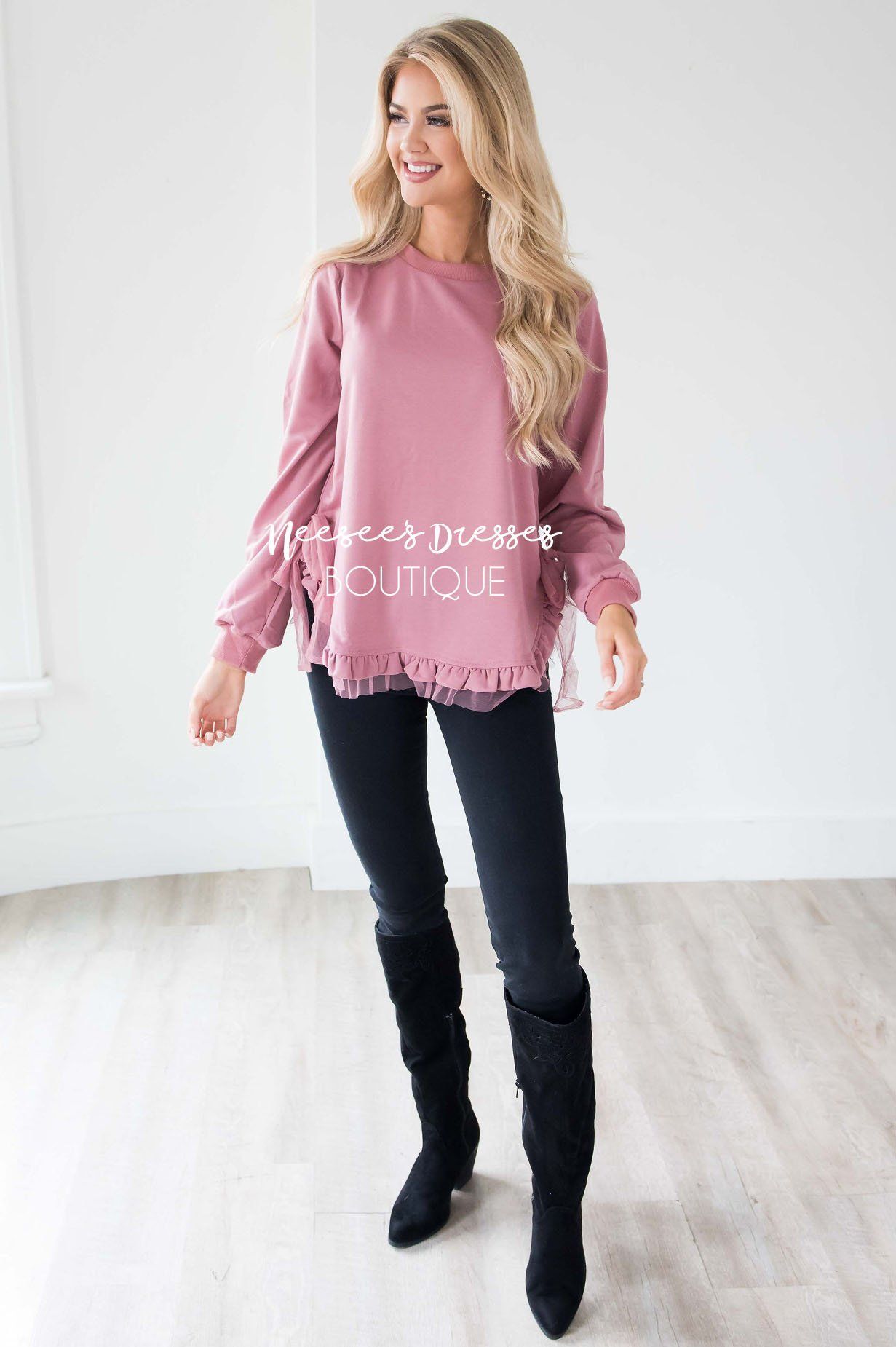 My Great Escape Chiffon Hem Sweater