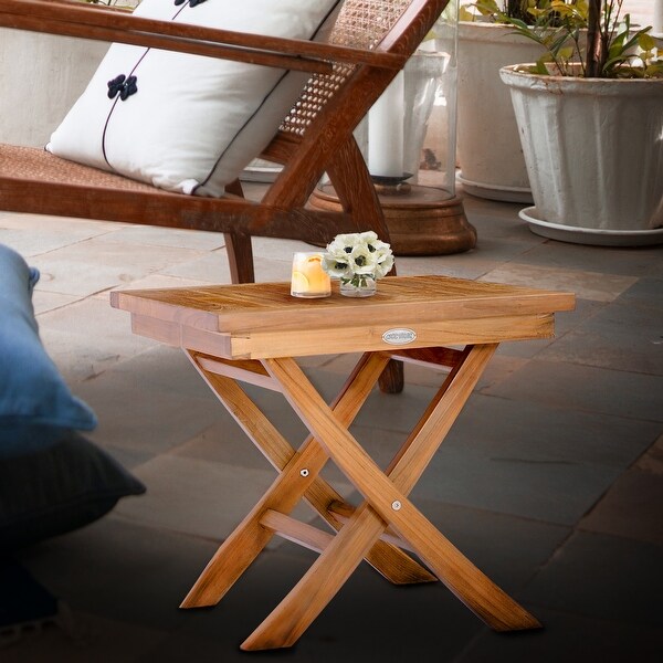 Chic Teak Titanic Outdoor Teak Wood Folding Side Table，20 inches square