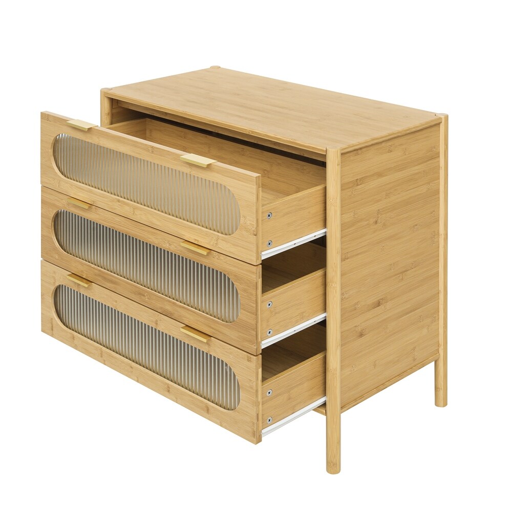 Bamboo 3 Drawer Cabinet  Buffet Sideboard Storage Cabinet