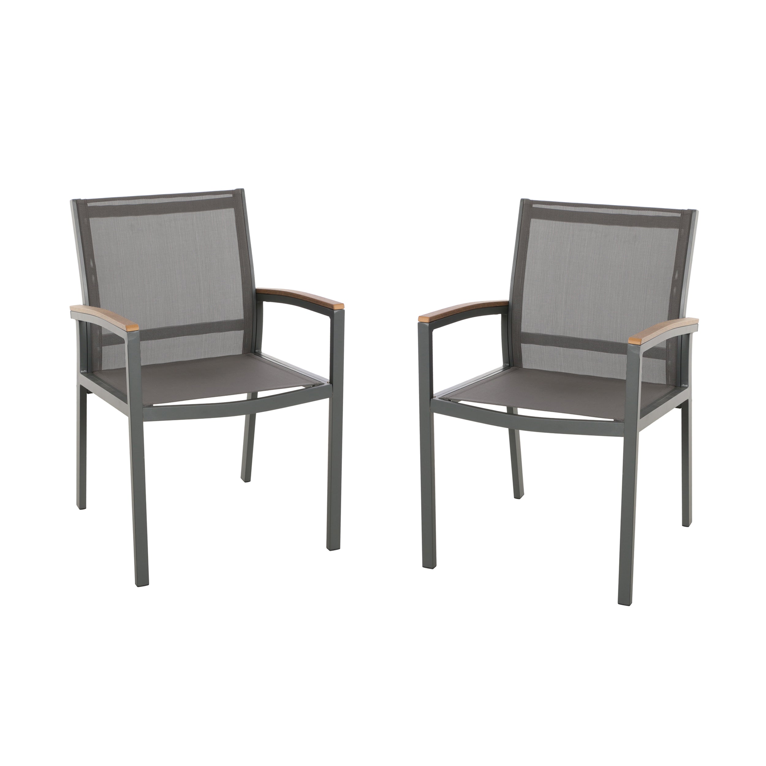 Emma Outdoor Mesh and Aluminum Frame Dining Chair (Set of 2), Gray