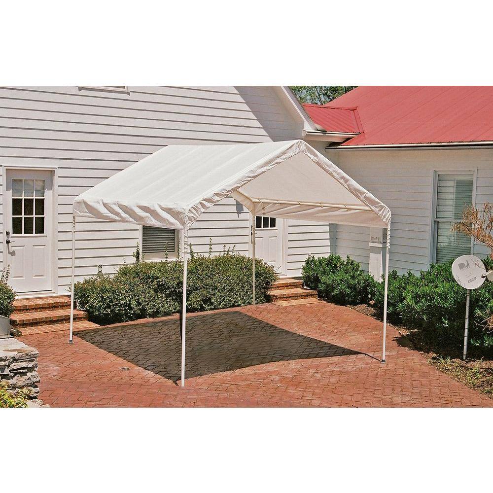 ShelterLogic 10 ft. W x 10 ft. H Max AP Compact Fixed-Leg Canopy in White w Steel Frame Best-in-Class Pipes and Waterproof Fabric 23521