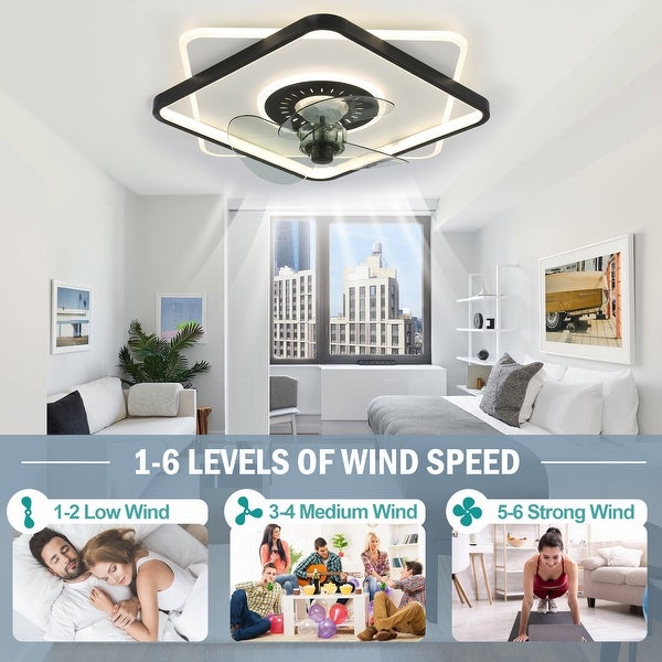 Oaks Aura 20in. Square Low Profile Ceiling Fan with Light， Flush Mount Remote Control Ceiling Fan for Bedroom - Black Shopping - The Best Deals on Ceiling Fans | 41068442