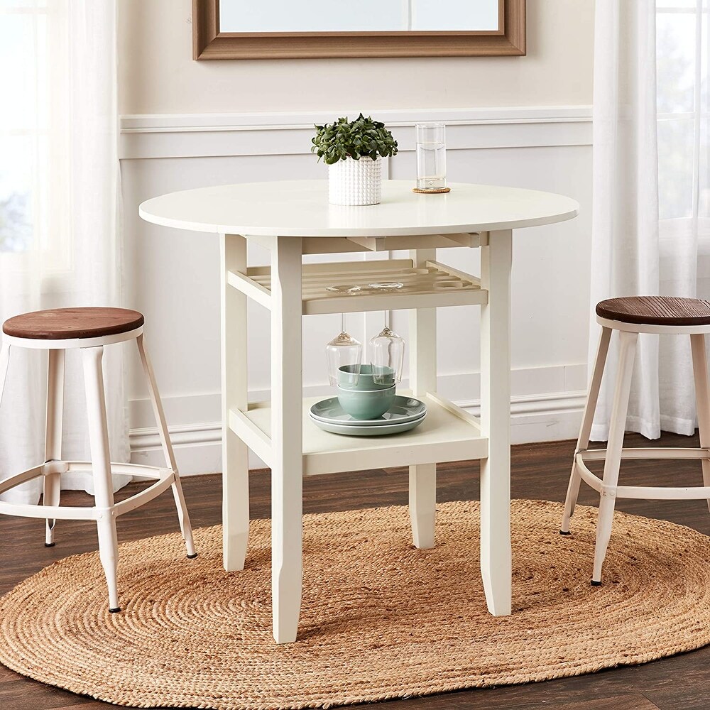 Counter Height Wood Table in Cream with Storage   40*40*36