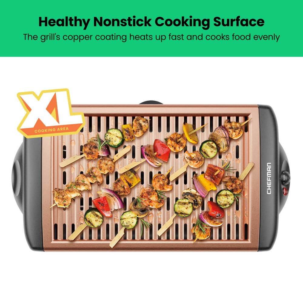 Chefman Electric Copper Smokeless Indoor Grill with Non-Stick Cooking Surface and Adjustable Temperature RJ23-SG-COPPER