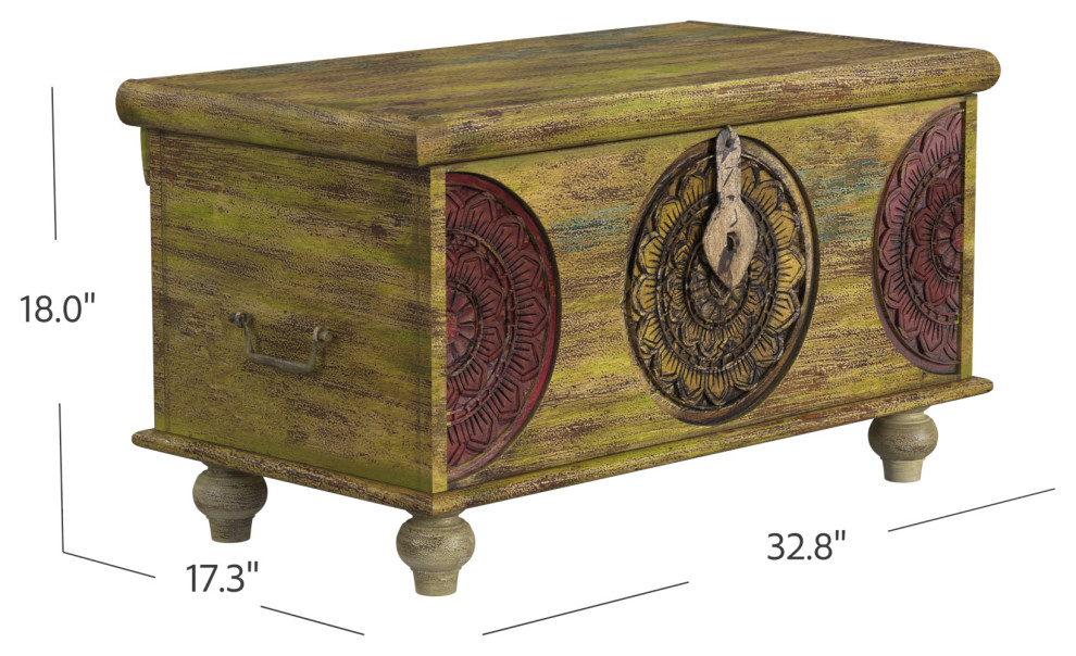 Mesa Carved Wooden Trunk Coffee Table   French Country   Coffee Tables   by HomeRoots  Houzz