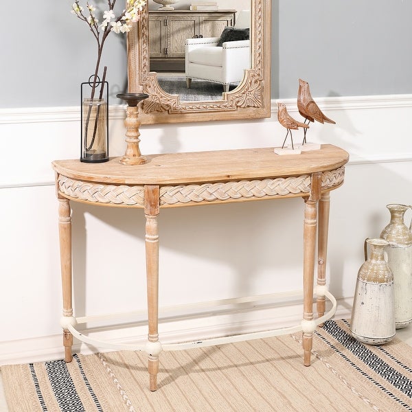 Natural Wood Half Moon Console and Entry Table - 29.9