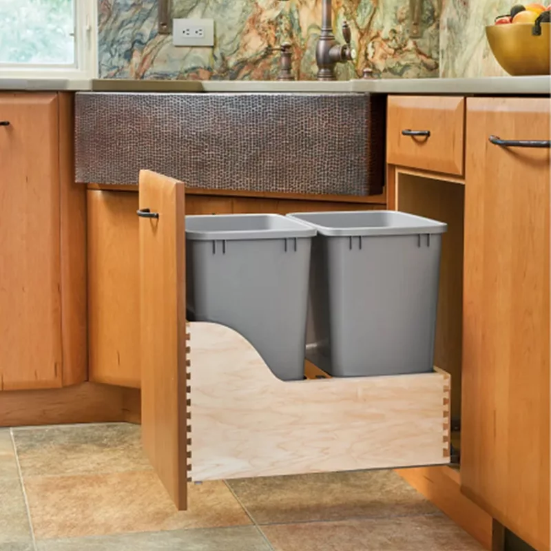 Rev-A-Shelf Double Pull Out Trash Can for Inset Cabinets 35 Qt， 4WCSC-2135DMND-2