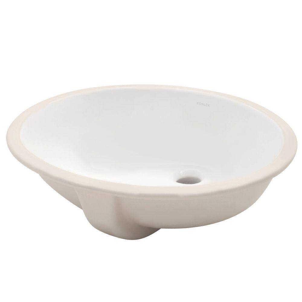 KOHLER Caxton Vitreous China Undermount Vitreous China Bathroom Sink in White with Overflow Drain K-2211-0