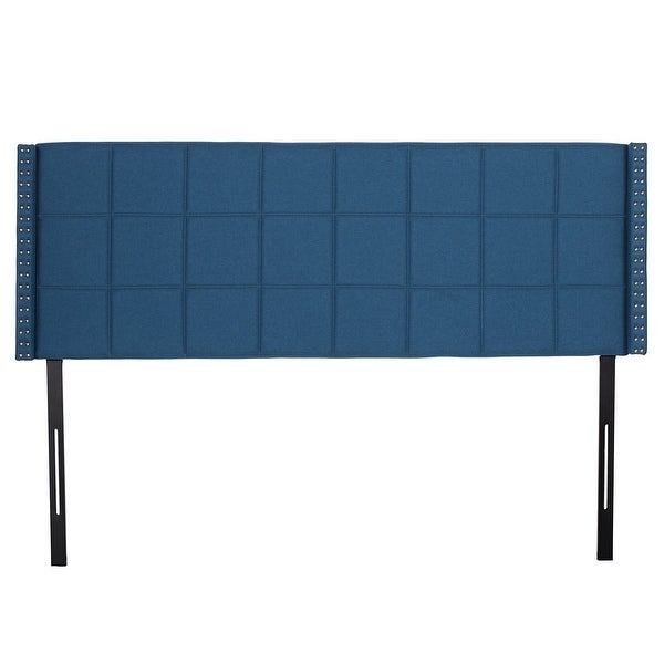 Upholstered Height Adjustable Headboard with Decorative Nailhead Trim，Dark Blue - - 36089799