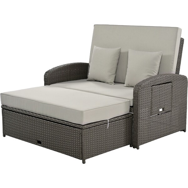 2Person Rattan Reclining Daybed with Adjustable Back