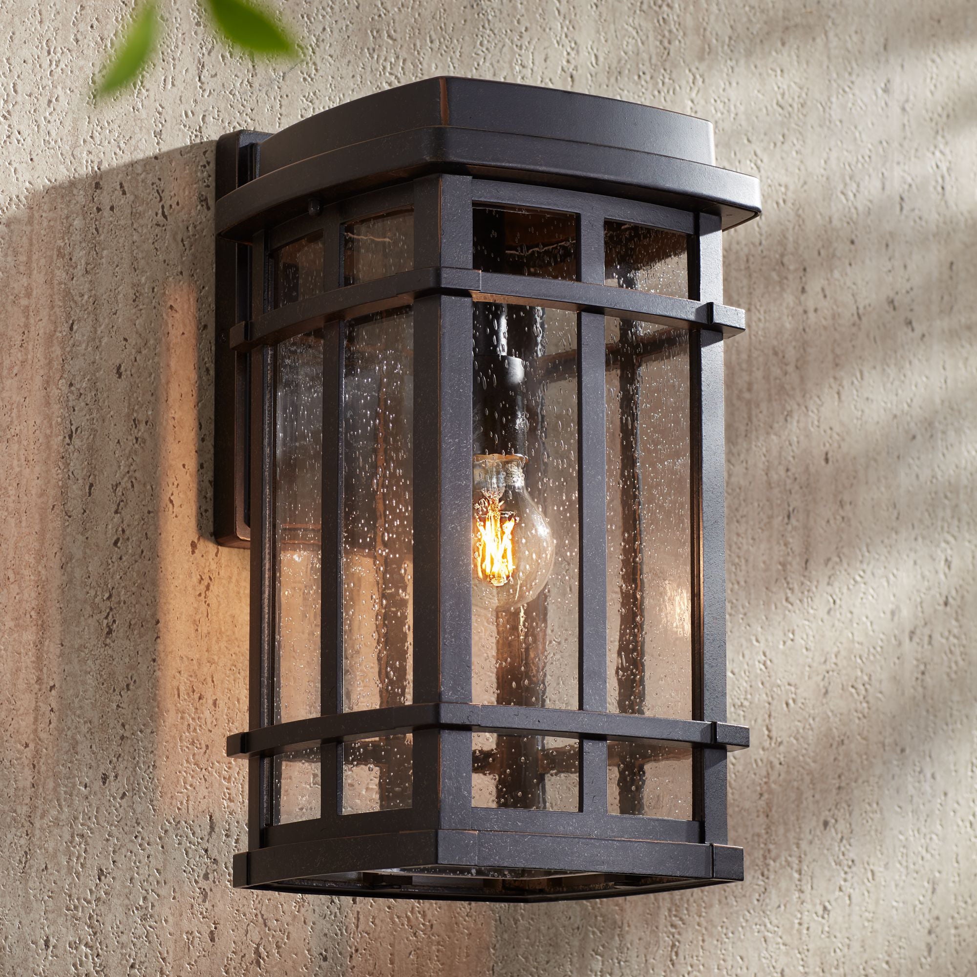 John Timberland Mission Outdoor Wall Light Fixture Oil Rubbed Bronze 16" Clear Seedy Glass for Exterior House Porch Patio Deck